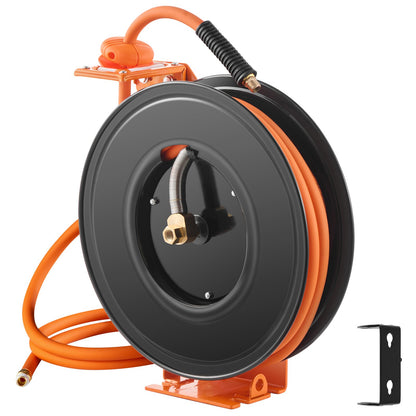 Retractable Air Hose Reel, 3/8IN x 50FT Rubber Air Hose Max 300PSI, Air Compressor Hose Reel Auto-Rewind with 5FT Lead in, Ceiling/Wall Mount Heavy Duty Single Arm Reel & 180° Swivel Bracket
