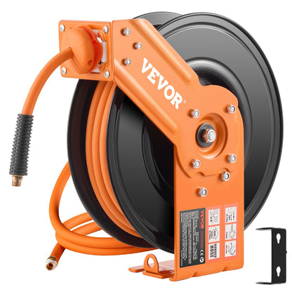 Retractable Air Hose Reel, 3/8IN x 50FT Rubber Air Hose Max 300PSI, Air Compressor Hose Reel Auto-Rewind with 5FT Lead in, Ceiling/Wall Mount Heavy Duty Single Arm Reel & 180° Swivel Bracket