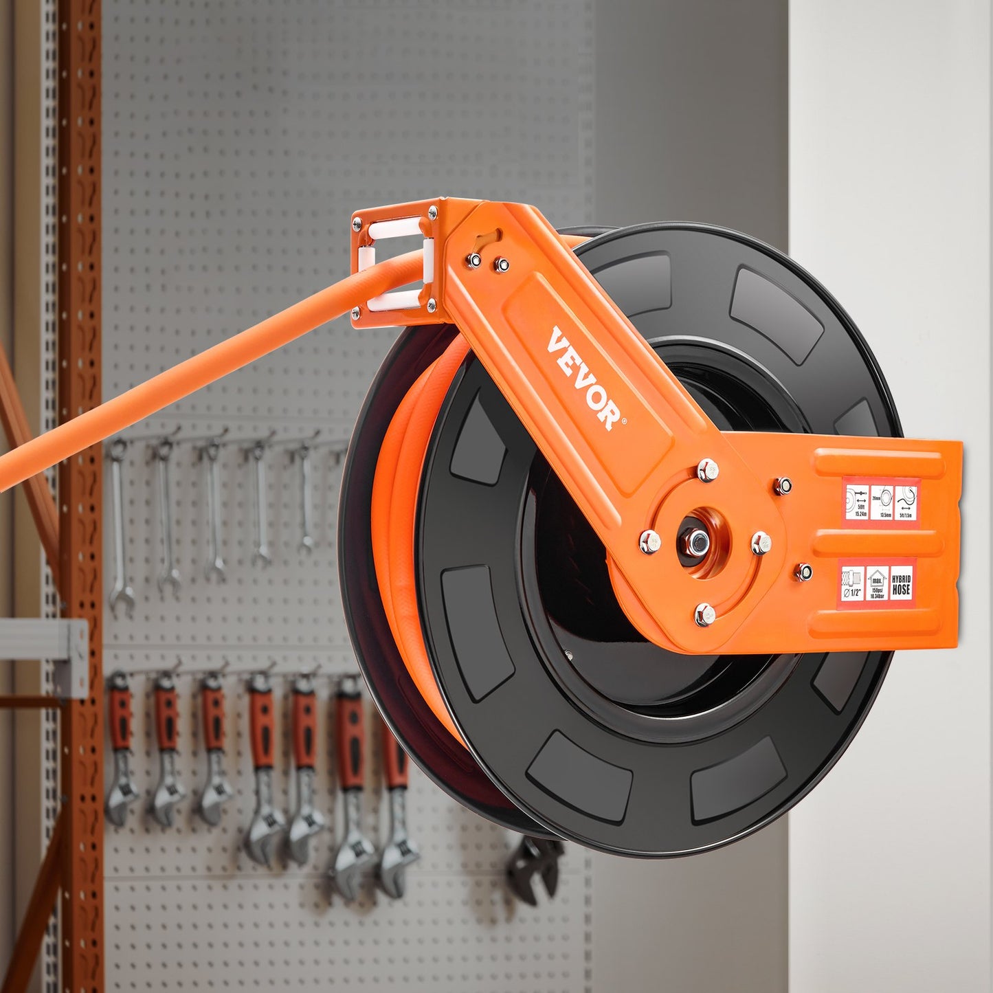 Retractable Air Hose Reel 1/2 IN x 50 FT Hybrid Air Hose Reel Max 300 PSI