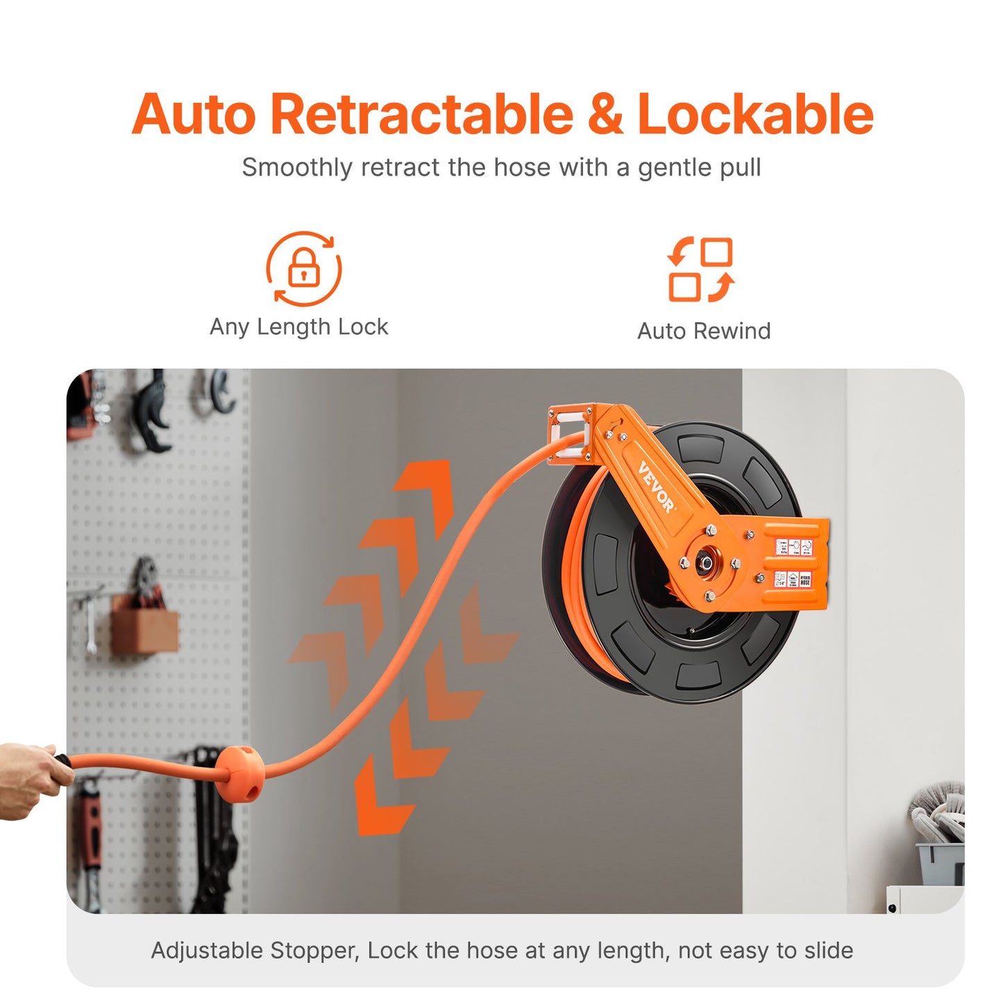 Infällbar luftslangrulle 3/8 IN x 65 FT Hybrid luftslangrulle Max 300 PSI