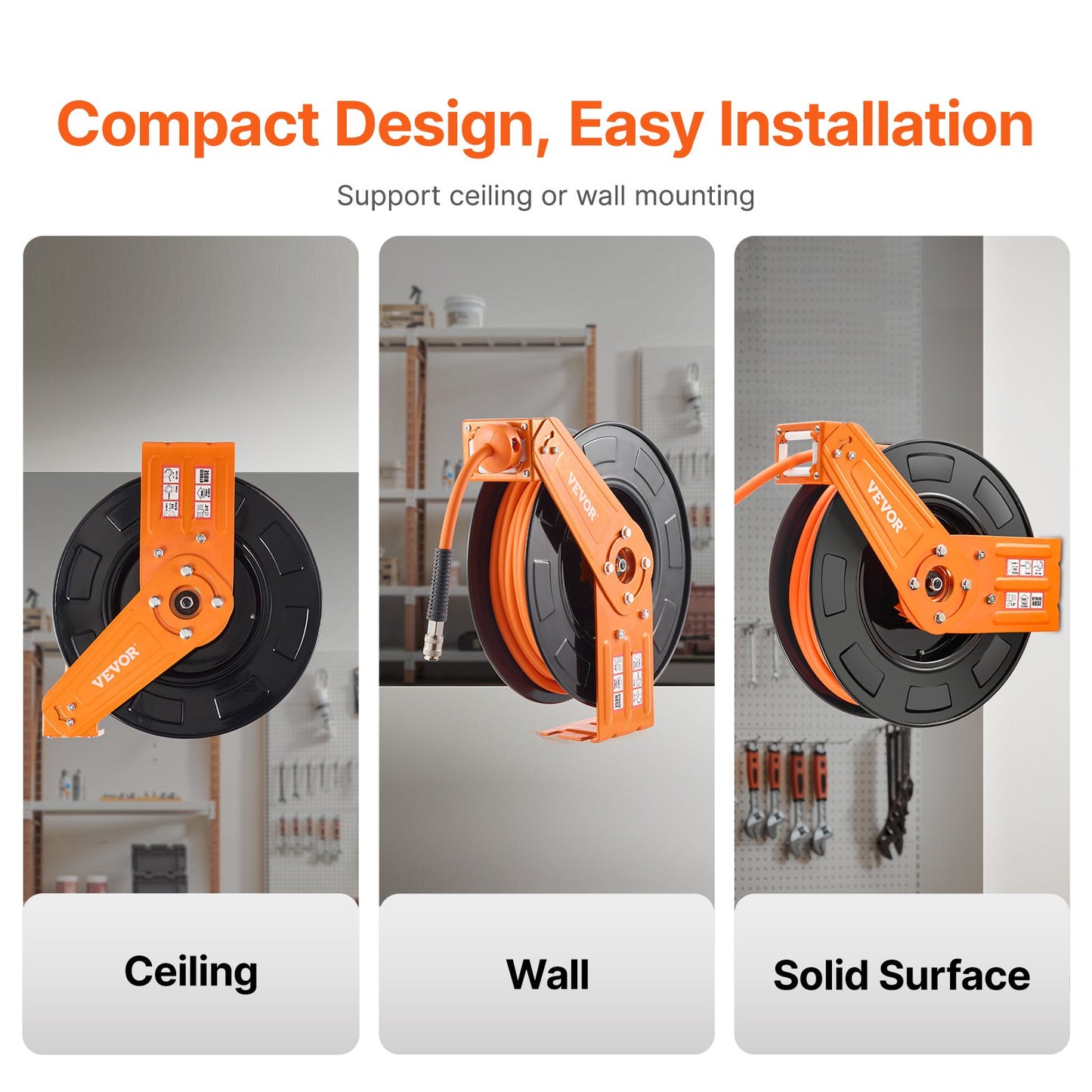 Infällbar luftslangrulle 3/8 IN x 65 FT Hybrid luftslangrulle Max 300 PSI