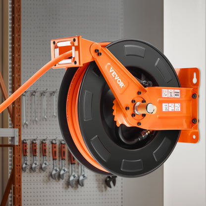 Retractable Air Hose Reel with Double Arms, 3/8 IN x 65FT Hybrid Air Hose Max 300PSI, Air Compressor Hose Reel with 5FT Lead in, Ceiling/Wall Mount Heavy Duty Steel Reel for Workshop Garage