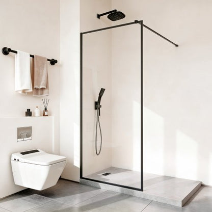 Fixed Glass Shower Panel, 34 x 73.6 in Full-Framed Fixed Shower Screen, 5/16 in Thick Clear Tempered Glass Door with Bottom Seal Strip and Hardware, Easy to Clean, for Bathroom, Matte Black