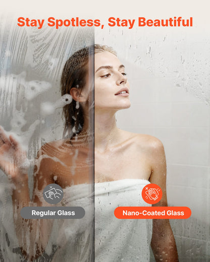 Fixed Glass Shower Panel, 34 x 73.6 in Full-Framed Fixed Shower Screen, 5/16 in Thick Clear Tempered Glass Door with Bottom Seal Strip and Hardware, Easy to Clean, for Bathroom, Matte Black