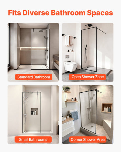 Fixed Glass Shower Panel, 34 x 73.6 in Full-Framed Fixed Shower Screen, 5/16 in Thick Clear Tempered Glass Door with Bottom Seal Strip and Hardware, Easy to Clean, for Bathroom, Matte Black