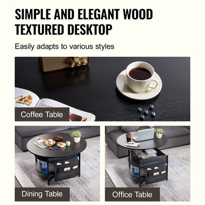 Lift Top Couchtisch 35,3" Runder Couchtisch für Wohnzimmer Schwarz