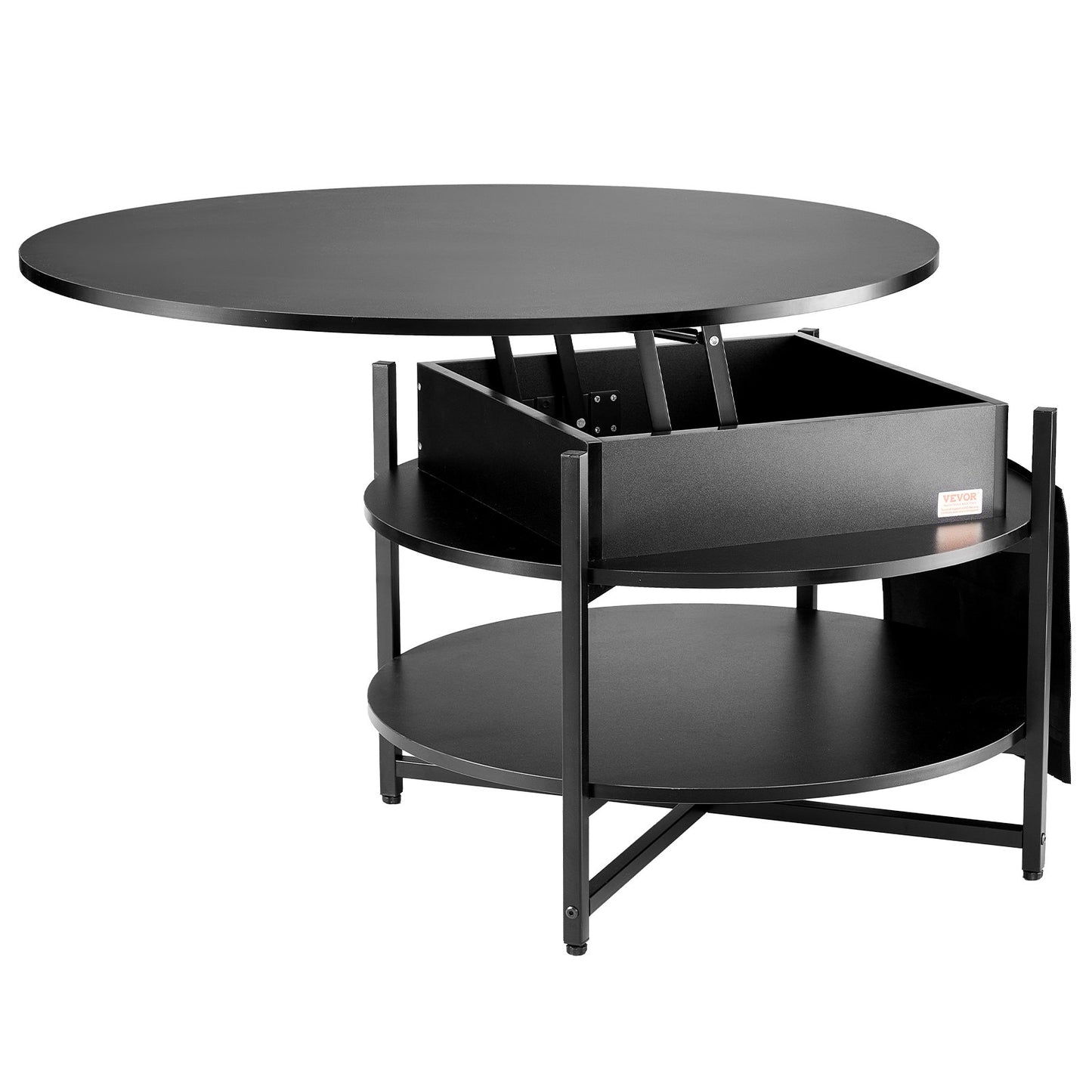 Lift Top Couchtisch 35,3" Runder Couchtisch für Wohnzimmer Schwarz