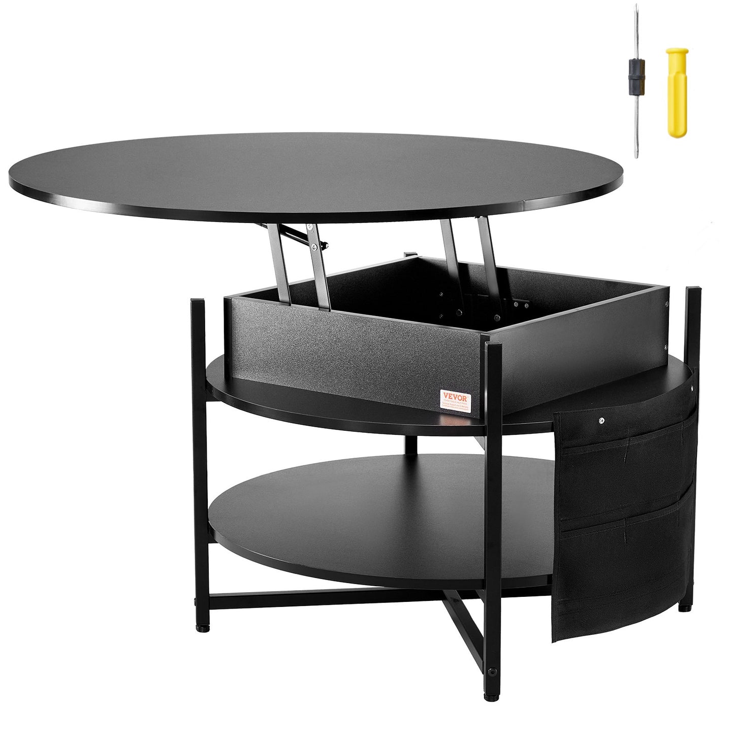 Lift Top Couchtisch 35,3" Runder Couchtisch für Wohnzimmer Schwarz