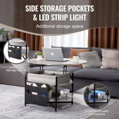 Lift Top Couchtisch 35,3" Runder Couchtisch für Wohnzimmer Weiß