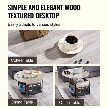 Lift Top Couchtisch 35,3" Runder Couchtisch für Wohnzimmer Weiß