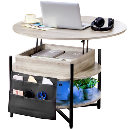 Lift Top Couchtisch 35,3" Runder Couchtisch für Wohnzimmer Weiß