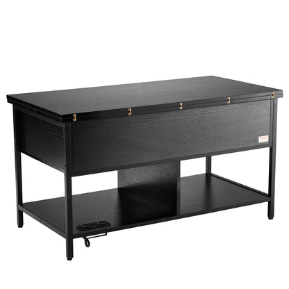 Lift Top Couchtisch 39,4" Rechteckiger Couchtisch mit Licht &amp; USB Schwarz