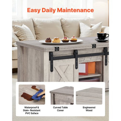1000 mm lyftbart soffbord i lantlig stil, rustikt mittbord med ladugårdsdörr och dolt förvaringsfack, modern rektangulär lyftbar bordsskiva för vardagsrum, kontor, hem, enkel montering, ek |  EU
