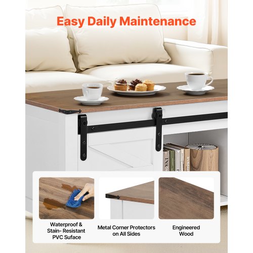 1200 mm lyftbart soffbord i lantlig stil, rustikt mittbord med ladugårdsdörr och dolt förvaringsfack, modern rektangulär lyftbar bordsskiva för vardagsrum, kontor, hem, enkel montering, vit |  EU