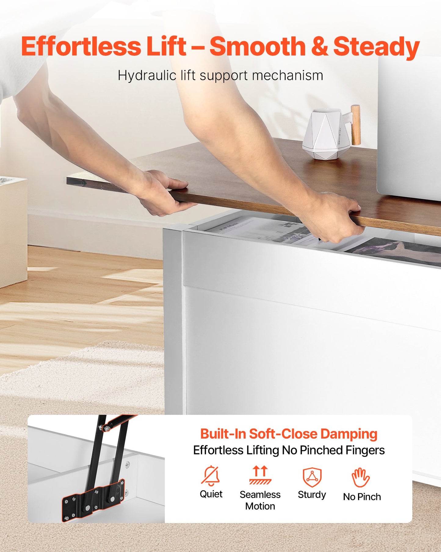 47.2 in Farmhouse Lift Top Coffee Table, Rustic Center Table with Barn Door and Hidden Storage Compartment, Modern Rectangle Lifting Tabletop for Living Room, Office, Home, Easy Assembly, White