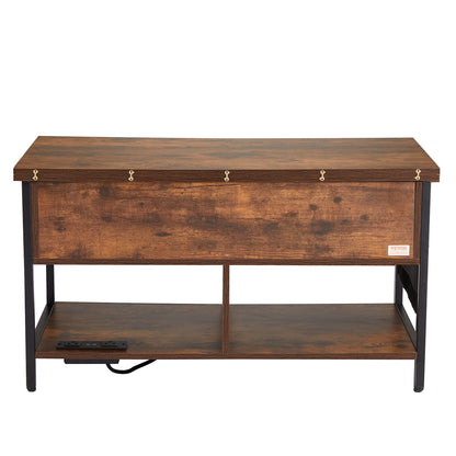 Lift Top Coffee Table 39.4" Rectangular Coffee Table with Light &amp; USB Brown