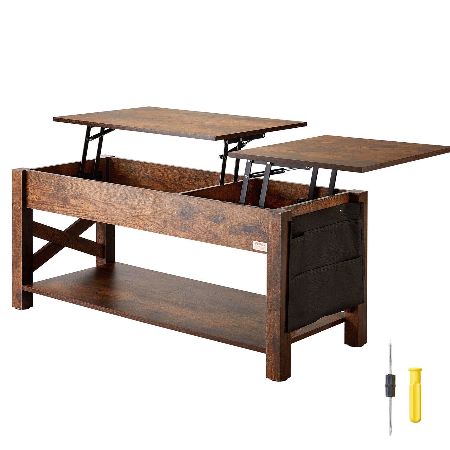 Lift Top Couchtisch 47,5" Rechteckiger Couchtisch für Wohnzimmer Braun