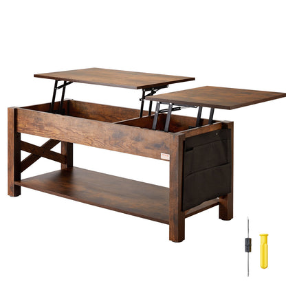 Lift Top Couchtisch 47,5" Rechteckiger Couchtisch für Wohnzimmer Braun