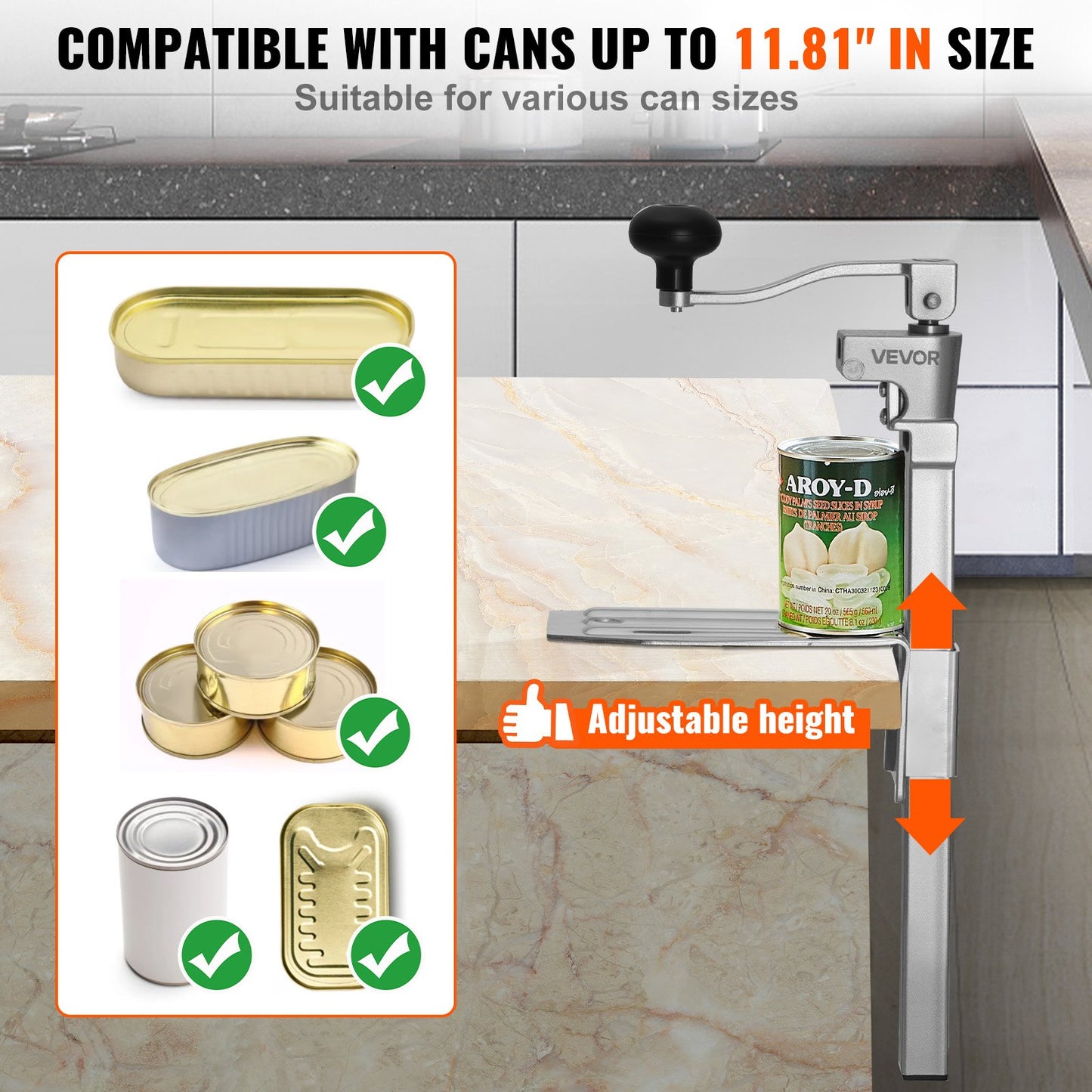 Commercial Can Opener, Heavy-Duty Manual Tabletop Cans Opener for Cans Up to 11.8 in Height, Height-Adjustable Professional Can Openers Fixed with Screws, for Restaurant, Hotel, and Food Store