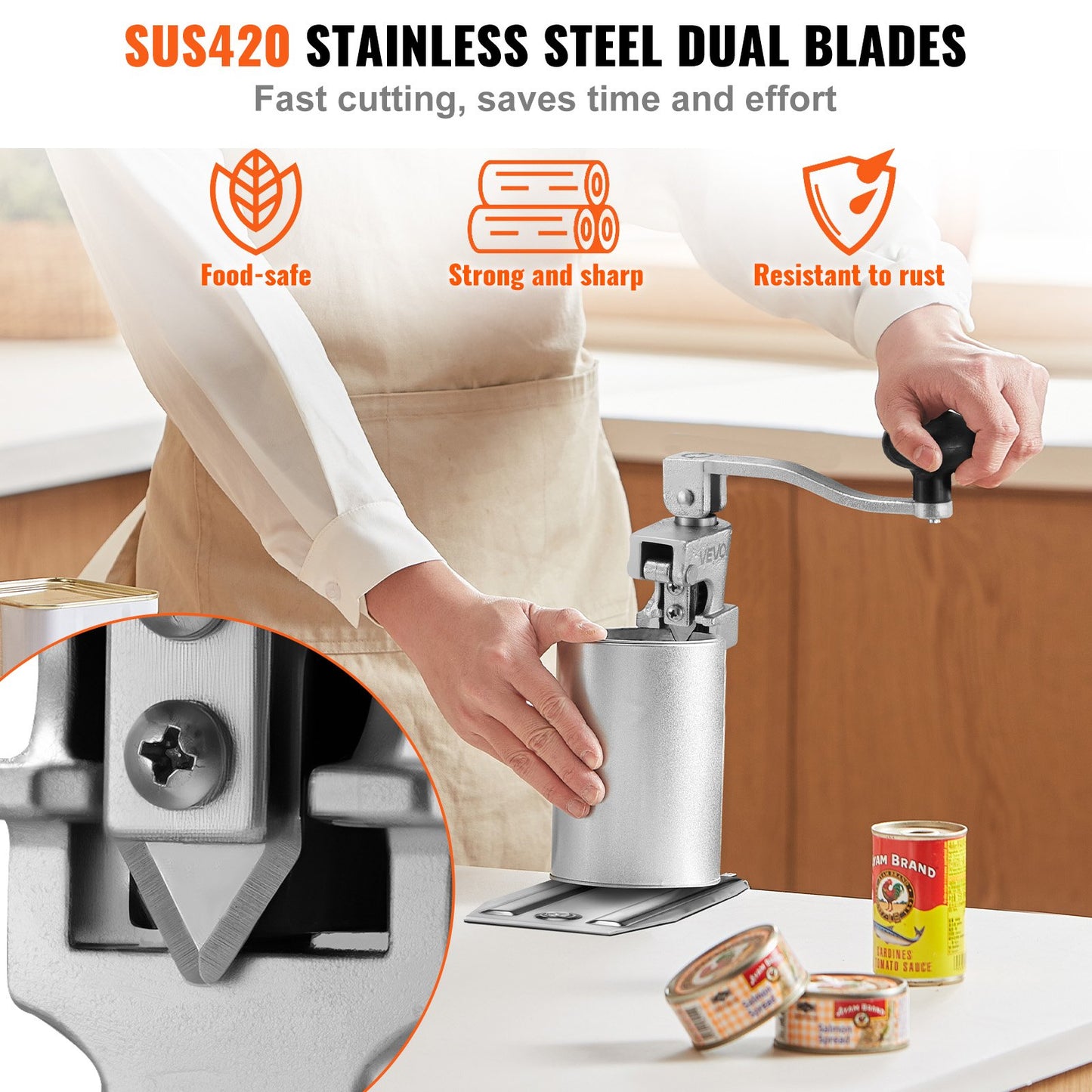 Commercial Can Opener, Heavy-Duty Manual Tabletop Cans Opener for Cans Up to 11.8 in Height, Height-Adjustable Professional Can Openers Fixed with Screws, for Restaurant, Hotel, and Food Store