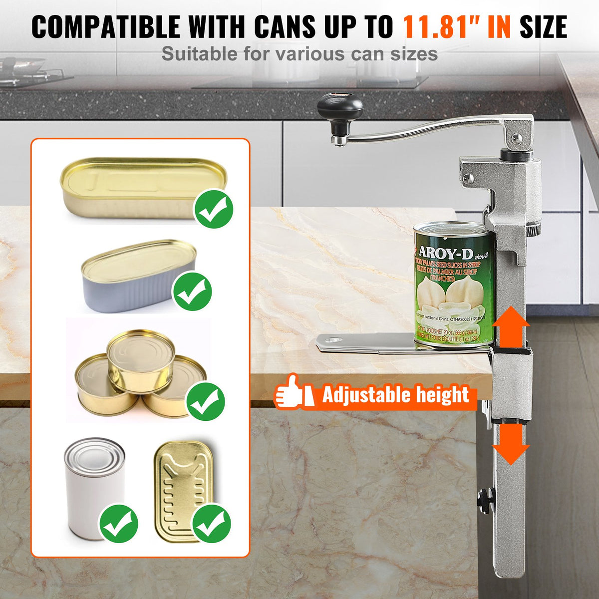 Manual Can Opener, Sturdy Tabletop Can Opener for Big Cans, Robust Can Opener with Stand, Height-Adjustable Professional Jar Opener, Suitable for Cans Up to 11.8" in Height, Ideal for Restaur