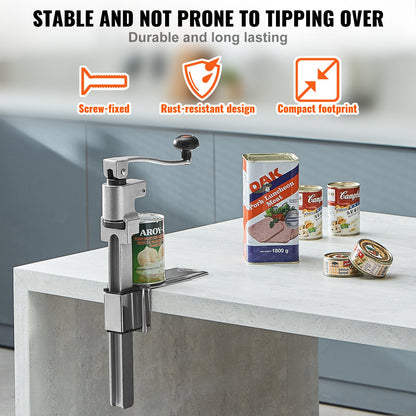 Manual Can Opener, Sturdy Tabletop Can Opener for Big Cans, Robust Can Opener with Stand, Height-Adjustable Professional Jar Opener, Suitable for Cans Up to 11.8" in Height, Ideal for Restaur
