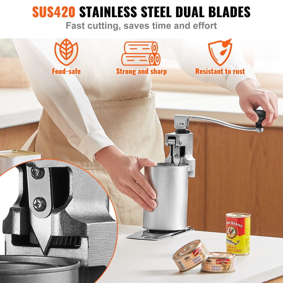 Manual Can Opener, Sturdy Tabletop Can Opener for Big Cans, Robust Can Opener with Stand, Height-Adjustable Professional Jar Opener, Suitable for Cans Up to 11.8" in Height, Ideal for Restaur