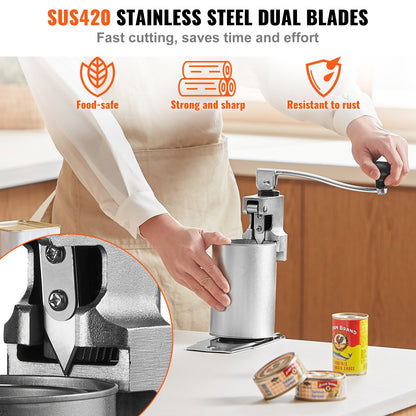 Manual Can Opener, Sturdy Tabletop Can Opener for Big Cans, Robust Can Opener with Stand, Height-Adjustable Professional Jar Opener, Suitable for Cans Up to 11.8" in Height, Ideal for Restaur