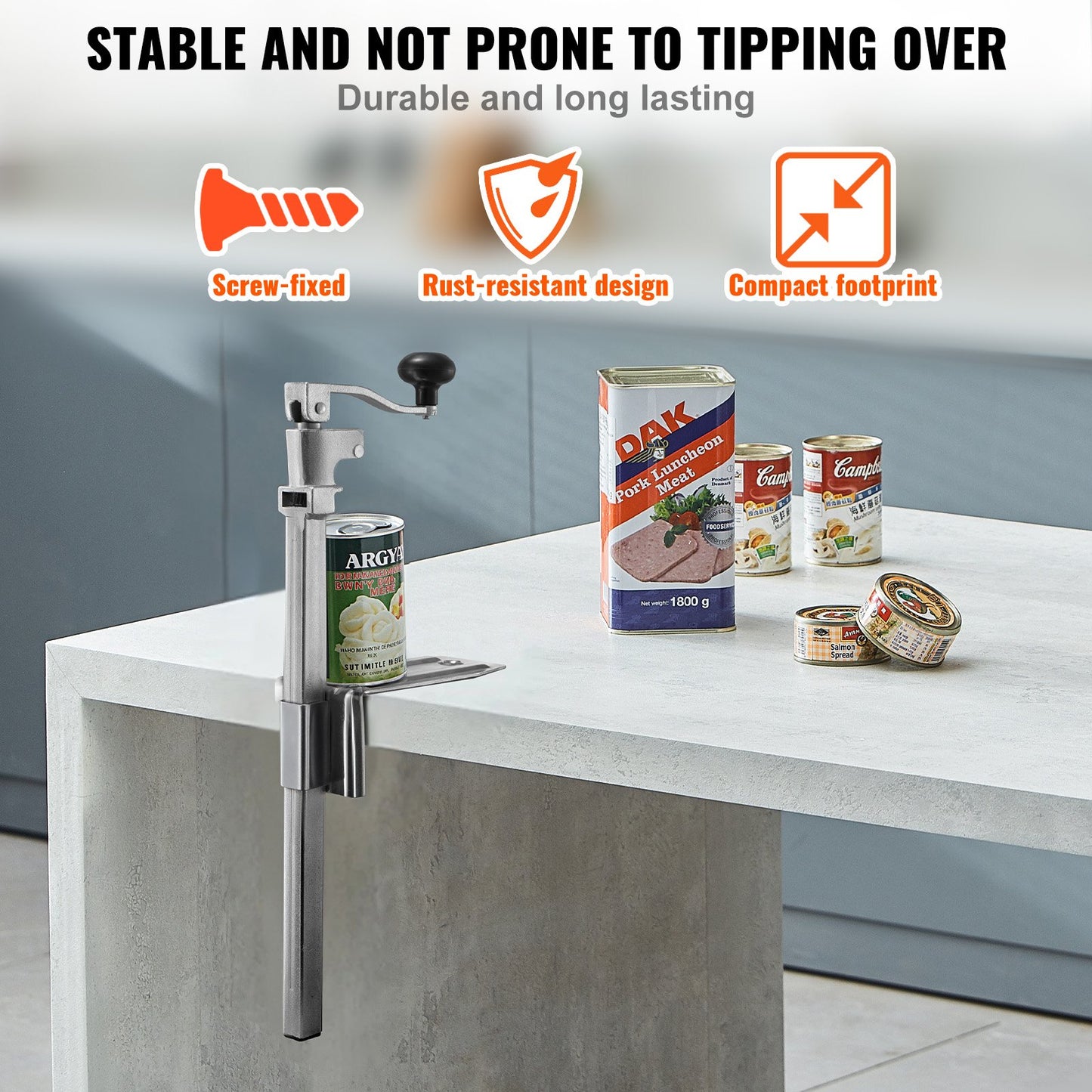 Commercial Can Opener, Heavy-Duty Manual Tabletop Cans Opener for Cans Up to 11.8 in Height, Height-Adjustable Professional Can Openers with Stainless Steel Blade, for Restaurant & Food Store