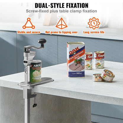 Commercial Can Opener, Heavy-Duty Manual Tabletop Cans Opener for Cans Up to 11.8 in Height, Height-Adjustable Can Openers Fixed with Screws & Table Clamp, for Restaurant, Hotel, and Food Store