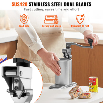 Commercial Can Opener, Heavy-Duty Manual Tabletop Cans Opener for Cans Up to 15.75 in Height, Height-Adjustable Can Openers Fixed with Screws & Table Clamp, for Restaurant, Hotel, and Food Store