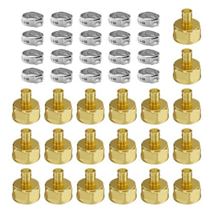 Pipe Fittings, 1/2" 20PCS Brass Pipe Fittings, Clamp-style 1/2 NPT Internal Thread Pipe Connector Brass Air Fittings, Heavy Duty Plumbing Fittings NPT Adapter for Heating/Shower Systems, Water Pipes