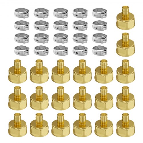 Pipe Fittings, 1/2" 20PCS Brass Pipe Fittings, Clamp-style 1/2 NPT Internal Thread Pipe Connector Brass Air Fittings, Heavy Duty Plumbing Fittings NPT Adapter for Heating/Shower Systems, Water Pipes