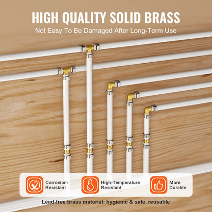 Pipe Fittings, 1/2" 45PCS (15xStraight, 15xElbows, 15xTees) Brass Pipe Fittings, Push-Fit Pipe Connector Brass Air Fittings, Plumbing Fittings Adapter for Heating/Shower Systems, Water Pipes