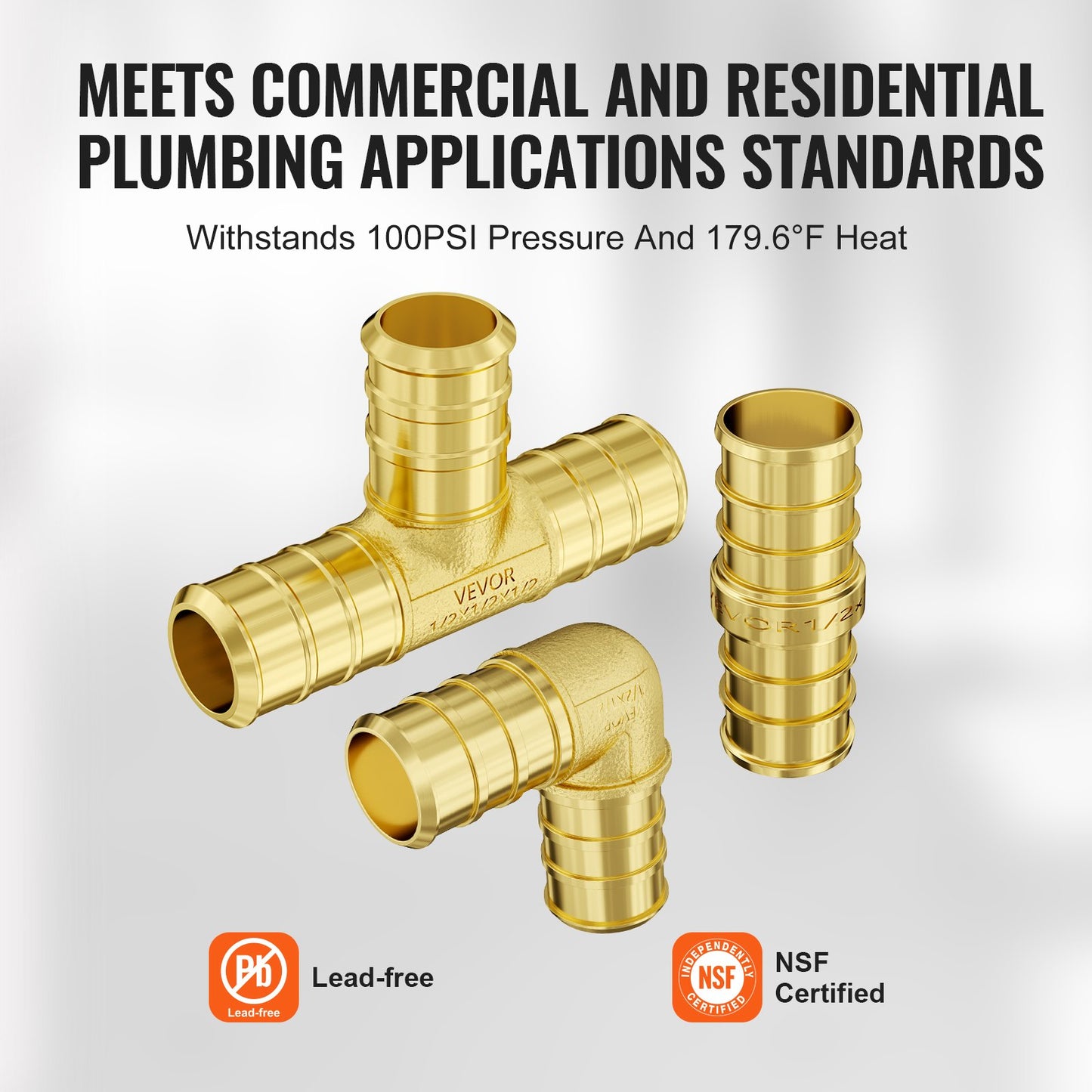 Pipe Fittings, 1/2" 45PCS (15xStraight, 15xElbows, 15xTees) Brass Pipe Fittings, Push-Fit Pipe Connector Brass Air Fittings, Plumbing Fittings Adapter for Heating/Shower Systems, Water Pipes