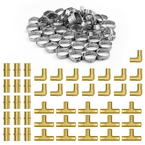 Pipe Fittings, 3/4" 45PCS (15xStraight, 15xElbows, 15xTees) Brass Pipe Fittings, Push-Fit Pipe Connector Brass Air Fittings, Plumbing Fittings Adapter for Heating/Shower Systems, Water Pipes