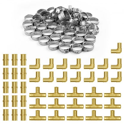 Pipe Fittings, 3/4" 45PCS (15xStraight, 15xElbows, 15xTees) Brass Pipe Fittings, Push-Fit Pipe Connector Brass Air Fittings, Plumbing Fittings Adapter for Heating/Shower Systems, Water Pipes