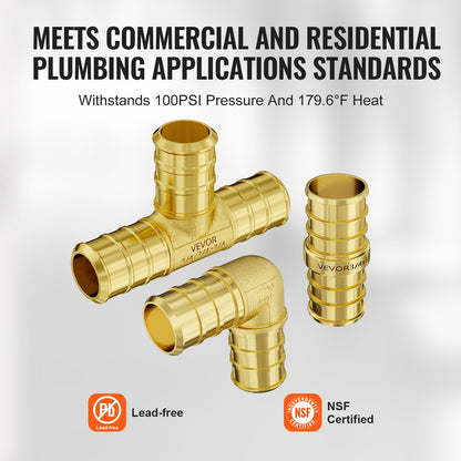 Pipe Fittings, 3/4" 45PCS (15xStraight, 15xElbows, 15xTees) Brass Pipe Fittings, Push-Fit Pipe Connector Brass Air Fittings, Plumbing Fittings Adapter for Heating/Shower Systems, Water Pipes