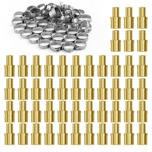 Pipe Fittings, 1/2"-3/4" 50PCS Brass Pipe Fittings, Clamp-style 1/2 NPT Internal Thread Pipe Connector Brass Air Fittings, Heavy Duty Plumbing Fittings NPT Adapter for Heating/Shower Systems, Water Pipes