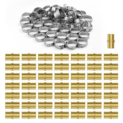 Pipe Fittings, 3/4" 50PCS Brass Pipe Fittings, Clamp-style Straight-Through Pipe Connector Brass Air Fittings, Heavy Duty Plumbing Fittings Tube Adapter for Heating/Shower Systems,Water Pipes