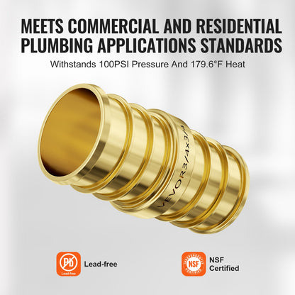 Pipe Fittings, 3/4" 50PCS Brass Pipe Fittings, Clamp-style Straight-Through Pipe Connector Brass Air Fittings, Heavy Duty Plumbing Fittings Tube Adapter for Heating/Shower Systems,Water Pipes