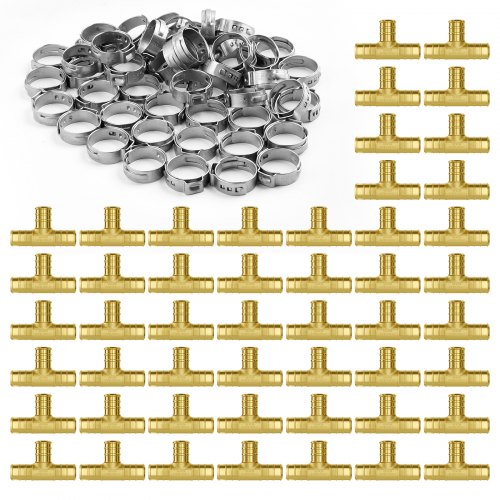 Pipe Fittings, 1/2" 50PCS Brass Pipe Fittings, Clamp-style Tee Pipe Connector Brass Air Fittings, Heavy Duty Plumbing Fittings Tube Adapter for Heating/Shower Systems,Outdoor Water Pipes
