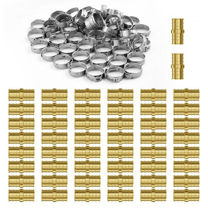 Pipe Fittings, 1/2" 50PCS Brass Pipe Fittings, Clamp-style Straight-Through Pipe Connector Brass Air Fittings, Heavy Duty Plumbing Fittings Tube Adapter for Heating/Shower Systems,Water Pipes