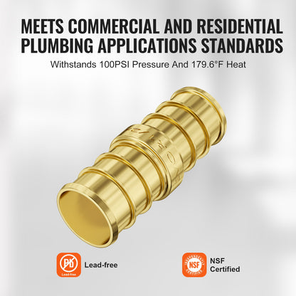 Pipe Fittings, 1/2" 50PCS Brass Pipe Fittings, Clamp-style Straight-Through Pipe Connector Brass Air Fittings, Heavy Duty Plumbing Fittings Tube Adapter for Heating/Shower Systems,Water Pipes