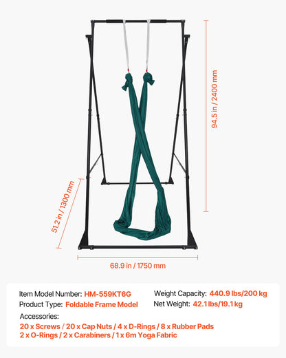 Yoga Stand Frame, Max 440.9 lbs Load Swing Stand, Triangular Structure Pull Up Stands, Aerial Silk Stands with EVA Foam & 6.6-yard Yoga Hammock, 4-Level Horizontal & 6-Level Vertical Adjustment