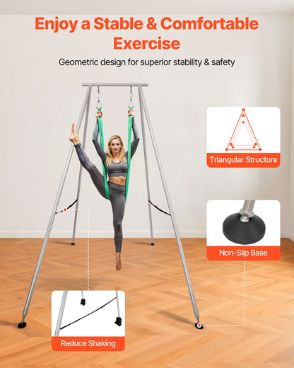 Yoga Stand Frame, 9.6 ft Length Swing Stand, Max 551.2 lbs Load Triangular Structure Aerial Rig, Aerial Silk Stands for Yoga Enthusiasts, Non-Slip Base, Lightweight, Detachable Design