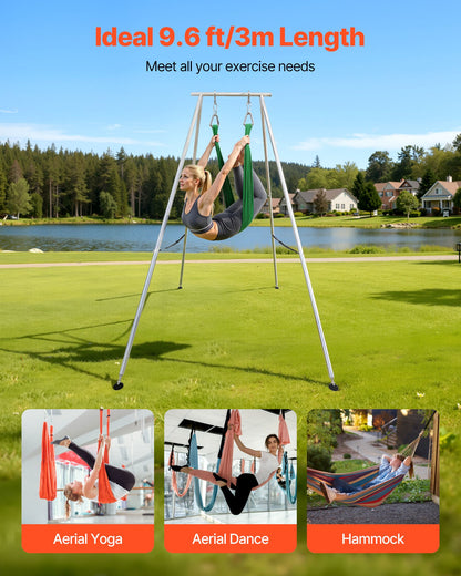 Yoga Stand Frame, 9.6 ft Length Swing Stand, Max 551.2 lbs Load Triangular Structure Aerial Rig, Aerial Silk Stands for Yoga Enthusiasts, Non-Slip Base, Lightweight, Detachable Design