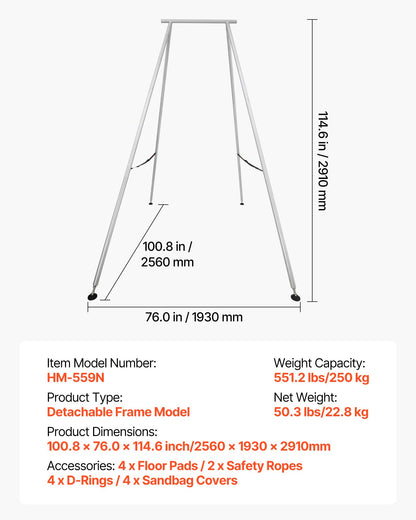 Yoga Stand Frame, 9.6 ft Length Swing Stand, Max 551.2 lbs Load Triangular Structure Aerial Rig, Aerial Silk Stands for Yoga Enthusiasts, Non-Slip Base, Lightweight, Detachable Design