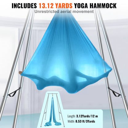 Aerial Yoga Ram & Yoga Hängmatta, 9,67 ft Höjd Professionell Yoga Swing Stand Levereras med 13,1 Yards Aerial Hammock, Max 551,15 lbs Lastkapacitet Yoga Rigg för inomhus utomhus Aerial Yoga, blå