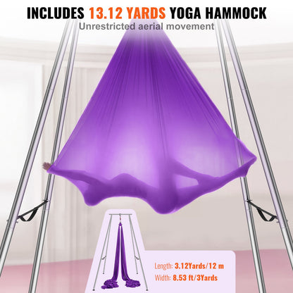 Aerial Yoga Frame & Yoga Hammock, 9.67 ft Height Professional Yoga Swing Stand Comes with 13.1 Yards Aerial Hammock, Max 551.15 lbs Load Capacity Yoga Rig for Indoor Outdoor Aerial Yoga, Purple